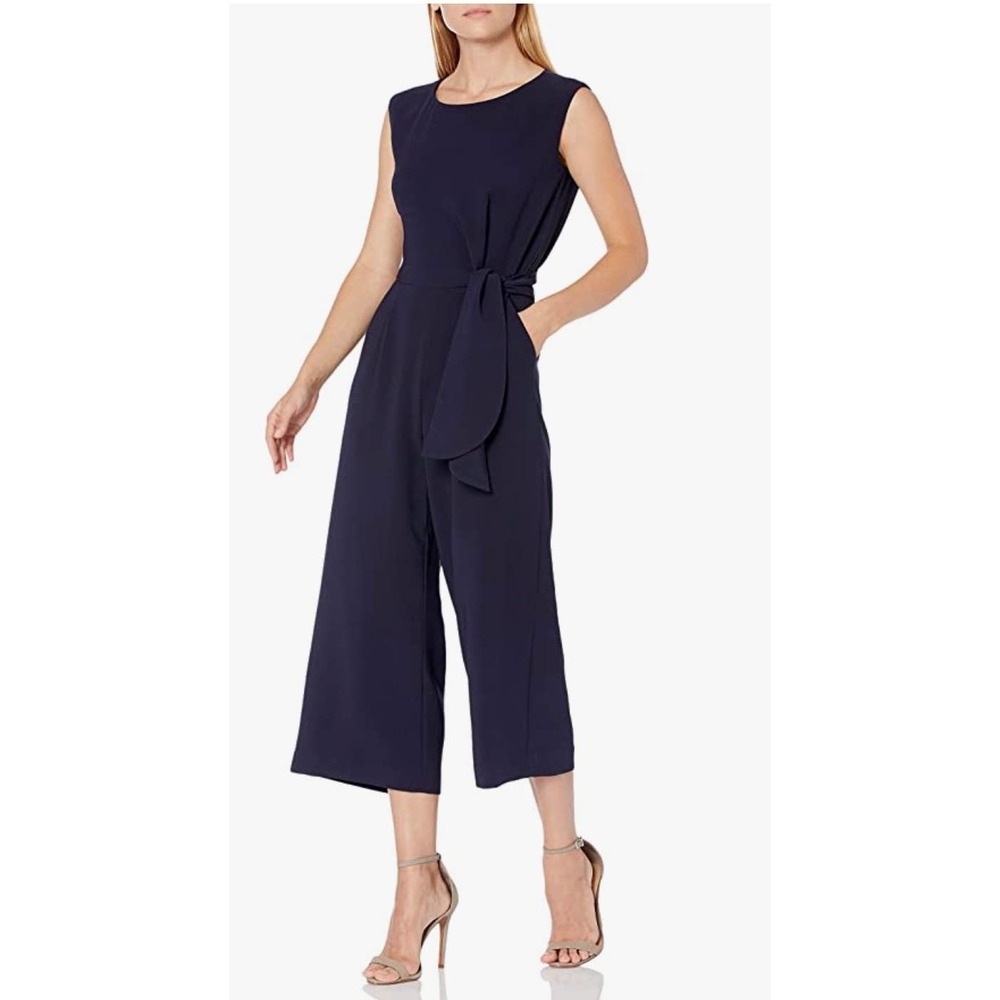Tahari ASL Sleeveless Side Tie Jumpsuit